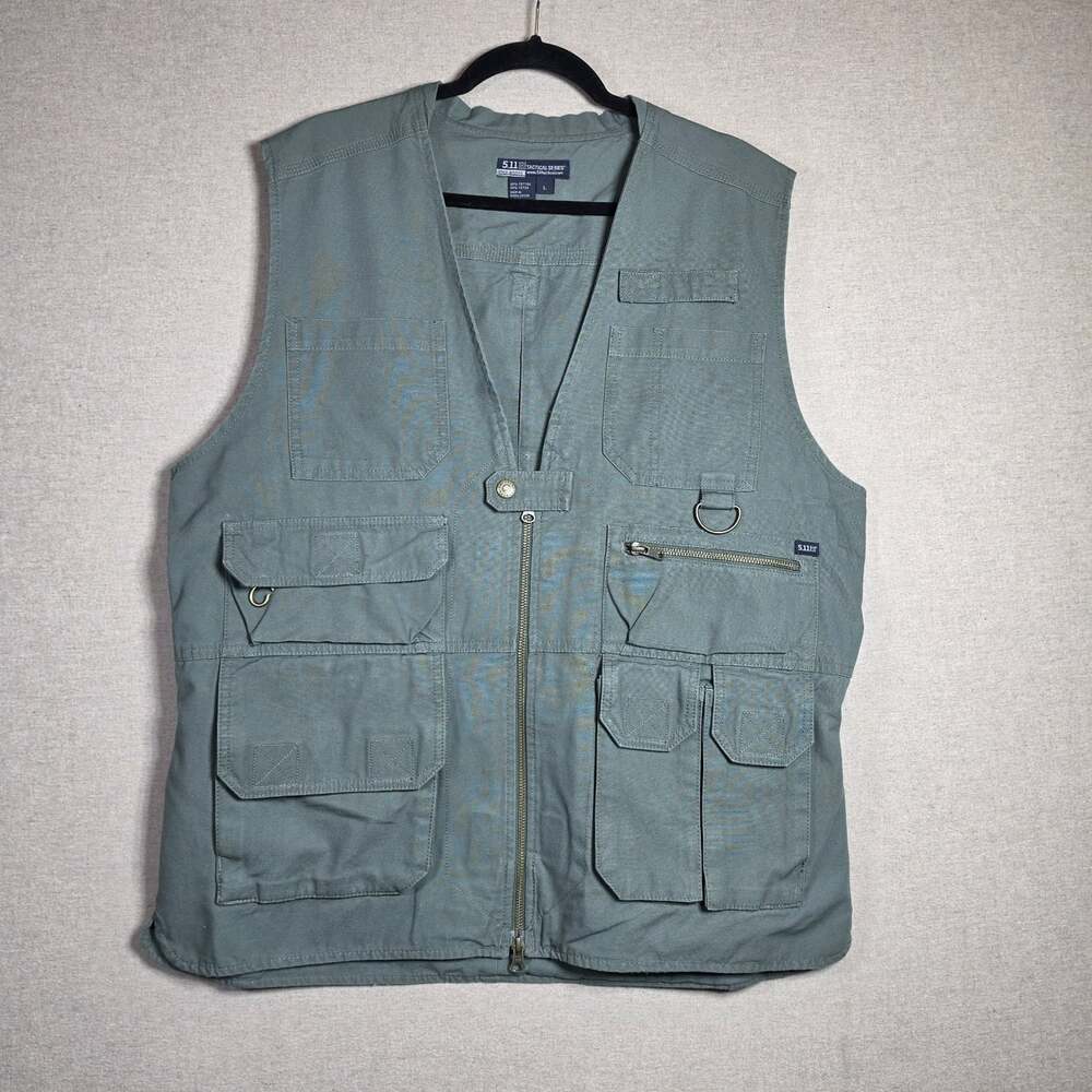 5.11 Tactical Vest Green Canvas Conceal Carry Tactical Hunting Cargo Men L 511